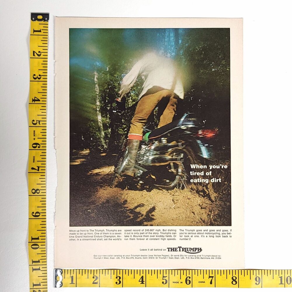 Vintage Triumph Motorcycle Single Page Full Color Print Ad 1969 Hot Rod Magazine
